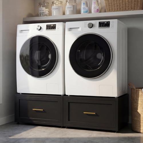 2 Pack Laundry Pedestal Heavy Duty Metal Washer and Dryer Pedestals 16 H Universal Fit Washer Stand Base Washing Machine Stand with Storage Drawer 440lbs Mini Fridge Stand (Black 2PCS)