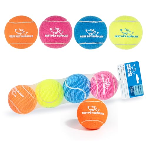 Image of Best Pet Supplies Interactive Squeaky Dog Chew Toy, Ideal Dog Toys for Chewers, Small, Medium & Large Dogs, and Fetch Lovers - Tennis (Assorted Color), Large (Pack of 4)