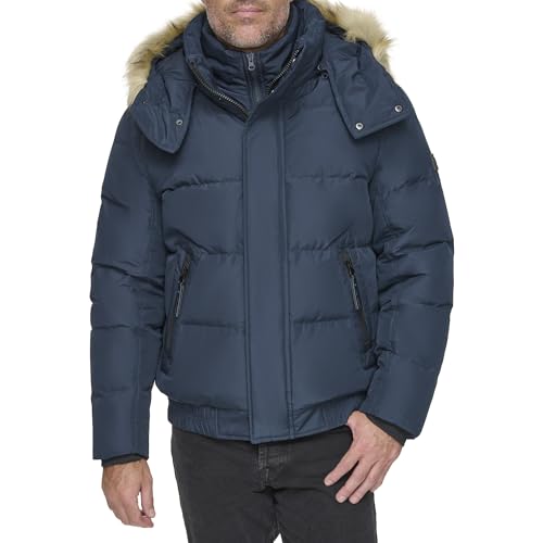 Image of Andrew Marc Men's Short Quilted Inner Bib Attached Umbra Down Bomber With Hybrid Down Fill