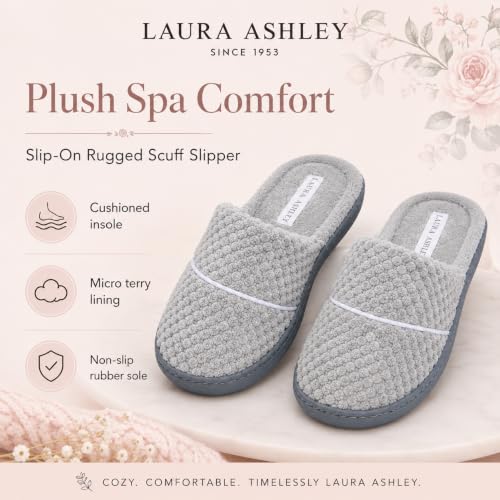 Image of Laura Ashley Women's Spa Slip-On Rugged Scuff Slipper, Non-Slip House Slippers with Cushioned Insole for Ladies