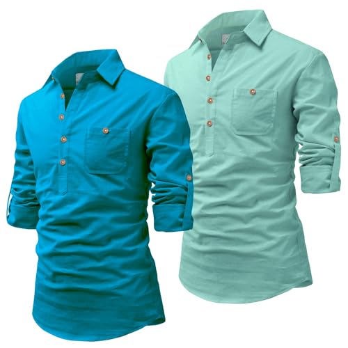 Image of Vida Loca Men Cotton Full Sleeve Casual Spread Collor Slim Fit Short Kurta for Men and Boys (Pack of 2)