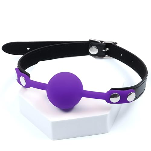 Image of Leather Restraints Ball Mouth Plug Silicone Bondage Ball Gag for Sex, BDSM Restraints Toys Sex Gag Muzzles(Pueple2)
