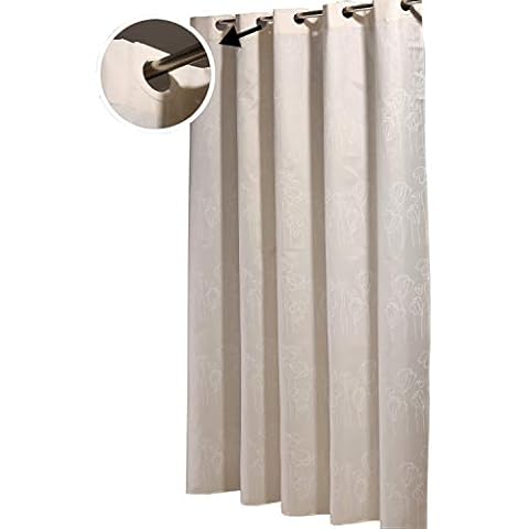 Sfoothome Light Beige and White Flowers Printed Pattern ,Mildew Proof and Waterproof Polyester Fabric Macrocyclic Hookless Shower Curtain for Bathroom (72Inch75Inch) Cover