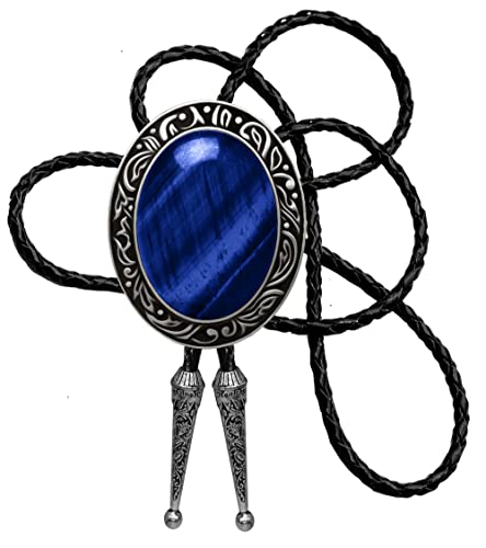 Image of Moranse Bolo Tie with Natural Tiger Eye Stone Celtic Style Genuine and Cowhide Rope
