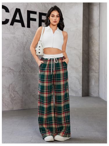 Image of SOLY HUX Women's Plaid Checkered Pants Flannel Pajama Pants with Pockets