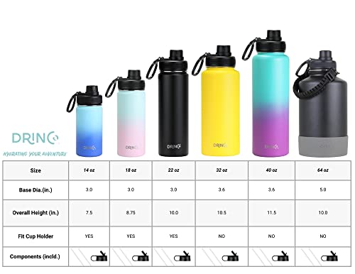 Image of Drinco Stainless Steel Water Bottle Spout Lid Vacuum Insulated Double Wall Water Bottle Wide Mouth Leak Proof Keep Cold Sport Camping Hiking (64oz Black)