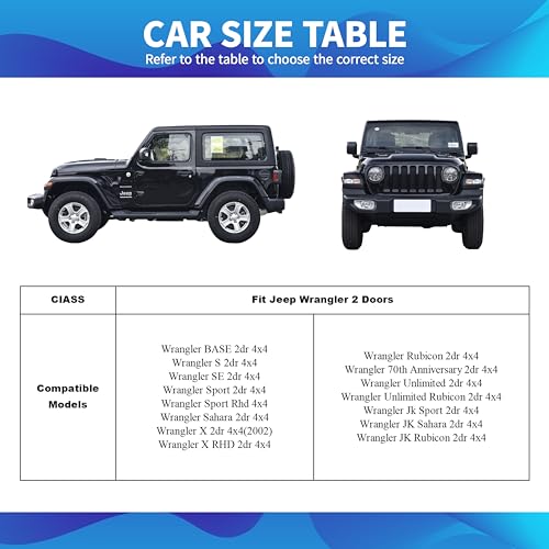 Image of Jeep Wrangler Cover Waterproof 2 Door, All Weather for Jeep Rain Cover for Automobiles, Outdoor Full Exterior for Jeep Covers Fits JK JL TJ YJ CJ
