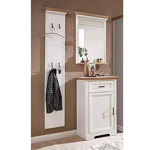 Lomadox Landhaus Flur-Garderoben Set in Pinie weiß mit Artisan Eiche inkl. Garderobenspiegel