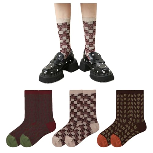WJIAMPLS 3 Pairs Women's Artistic Patterned Crew Socks, Stylish Unique Design Casual Socks for Daily Fashion
