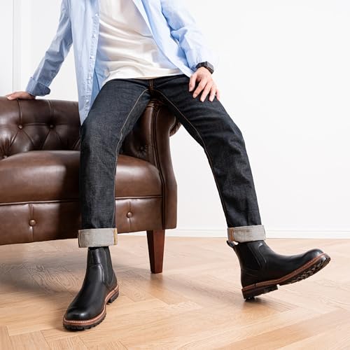Image of Jousen Chelsea Boots Casual Slip On Ankle Waterproof Mens Boots(AMY8406 black 10.5)