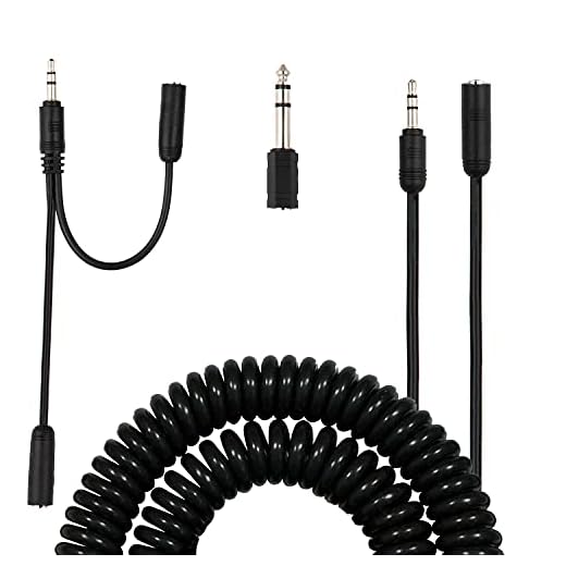 GE Universal Audio Extension Kit, 3.5mm Plugs and Coiled Extension Cable, 18 Feet, for use with Headphones, Stereos, Smartphones, Tablets and Sounds Systems, 33612
