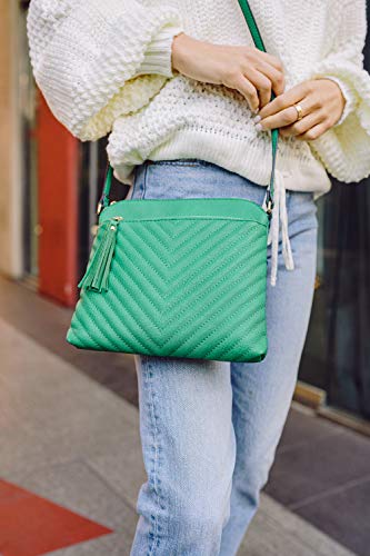 Image of FashionPuzzle Chevron Quilted Medium Crossbody Bag with Tassel Accent