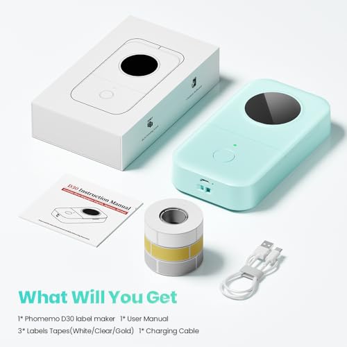 Image of Phomemo Label Maker Machine with Tapes - White /Clear /Gold Labels, D30 Portable Handheld Bluetooth Mini Label Makers, Multiple Templates Fonts Icon, Thermal Small Label Printer Rechargeable for Home