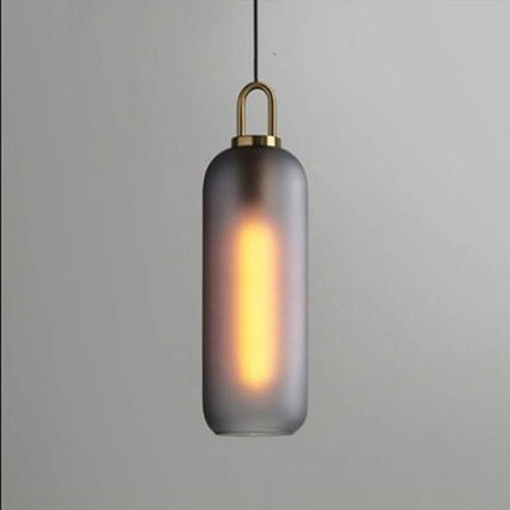 Nordic Modern Suspension Light, Smoky Gray Frosted Cylindrical Glass Ceiling Hanging Lighting lampshade, Pendant Lights for Corridor Bedroom Restaurant Cafe, E27 Socket (Size : Medium)
