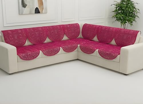 Image of Fab Nation Sofa Cover L Shape 7 Seater with Corner L Type Fully Covered Sofa Set for Living Room | Cotton Sofa Slipcovers for 4 + 3 Seaters Cover Set | Red