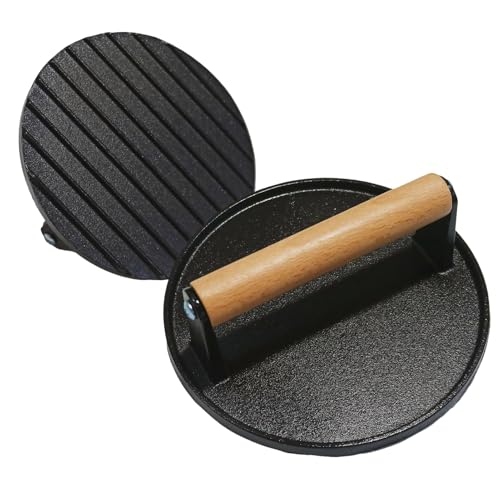 Prensa de hamburguesa de metal, 17,5 x 6,5 cm, herramienta de parrilla ergonómica, material antiadherente duradero, diseño fácil de limpiar, ideal para , picnics, camping, portones