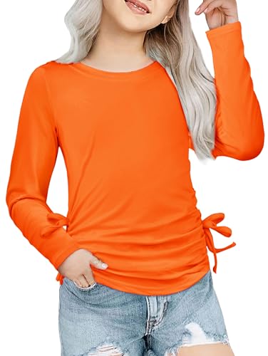 Image of Arshiner Girls Long Sleeve Shirts Ruched Knot Side Tunic Blouse Tee Tops