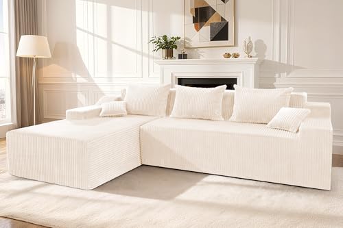 Image of HABUTWAY 101'' Modular Sectional Sofa Cloud Couch with Deep Seat, Modern L-Shaped Convertible Couches Upholstered Couch with Chaise for Living Room Bedroom(Beige, Left-Facing Chaise)