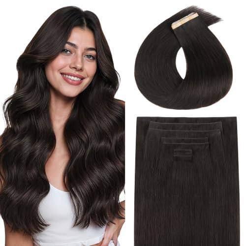 Image of GOO GOO Tape In Weft Hair Extensions, Invisible Genius Weft Home DIY 7pcs | 20 inch 120g #2 Dark Brown, Real Human Hair, Install Quickly, Breathable