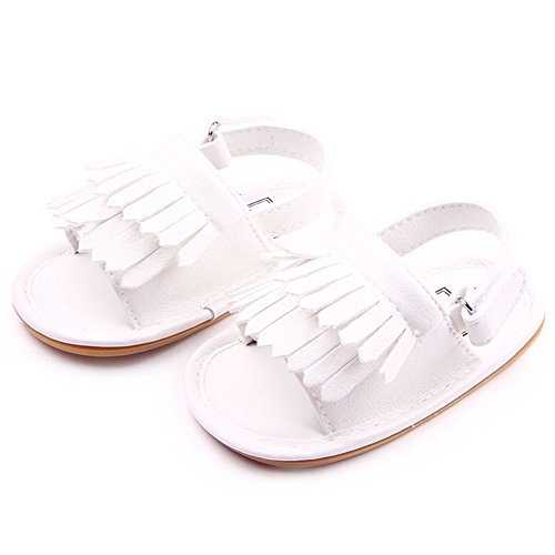 CHANTOO Baby Girls' Sandals with Nubuck Leather Tassels Design TPR Sole (4 M US Toddler (Length:12cm), White)
