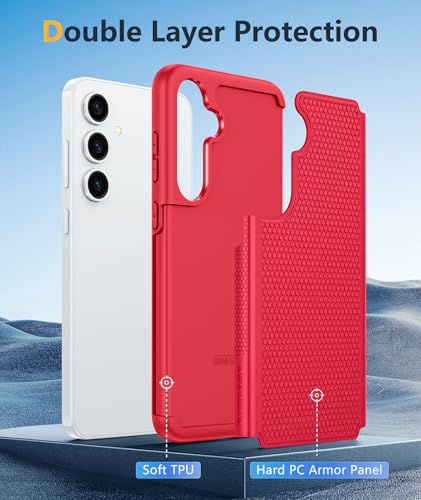 Image of FNTCASE for Samsung Galaxy S24 Case: Dual Layer Heavy Duty Cell Phone Protective Cover Shockproof Rugged with Non-Slip Textured - Military Drop Protection Bumper Tough - 2024, 6.2inch Red