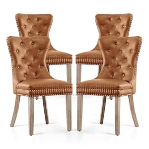 SyMax Dining Chairs Set of 4, Leather Parson Dining Room Chairs, High-End Tufted Kitchen Side Chairs for Bedroom, Living Room, Brown