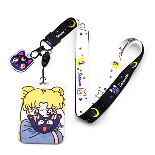 Sailor Moon Cat Luna Anime Lanyard Key Chain ID Card Sailor Moon Badge Reel Holder Sailor Moon Keychain (LKT-Sailor-p)