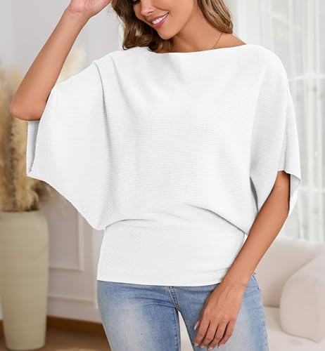 Image of MAKARTHY Womens Batwing Sleeves Knitted Dolman Pullovers Boat Neck Tops Sweatershirts