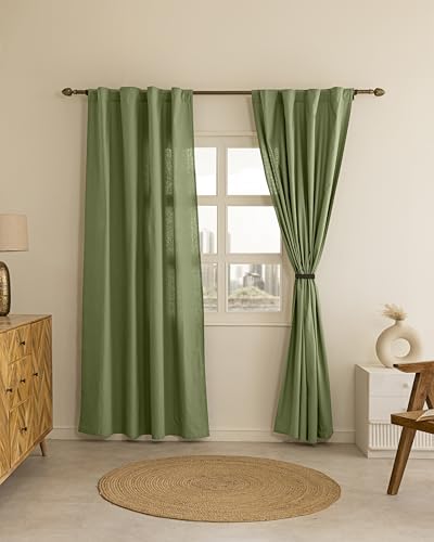 Image of THE LINEN COMPANY Solid Duck Canvas Cotton Curtains 4 Feet for Window, Short Window Curtains for Home, Small Window Drapes, 4ft Curtains Set of 2, Avocado Green