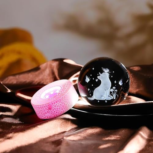 Image of 16 Color Led 3D Crystal Ball Lamp -Hand Cat Night Light, 3D Cat Crystal Ball With Butterfly, Crystal Laser Engraved Bedroom Decorative