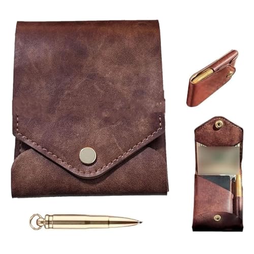 Vintage Handmade Leather Wallet,Multifunctional Compact Wallet,Slim Minimalist Men's Wallets Built-In Pen Slot,Holds 4-8 Cards and Cash (1 Set)
