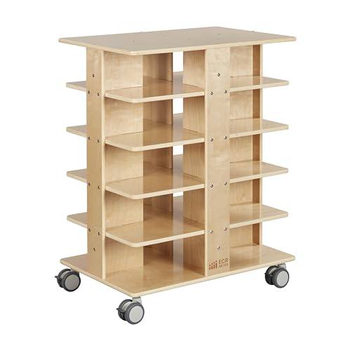 ECR4Kids 20-Compartment Mobile Storage Tower, 5x4, Classroom Furniture, Natural