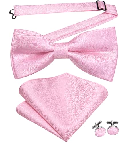 Image of Dubulle Mens Paisley Striped Bowtie Set Pre-tied Bowtie for Men and Pocket Square Set Wedding Business