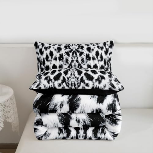 Image of Feelyou Leopard Print Comforter Set for Girls Boys Kids Modern Black White Cheetah Print Bedding Set Reversible Decor Wild Animal Comforter Leopard Fur Duvet Set Full Size Quilt Boys