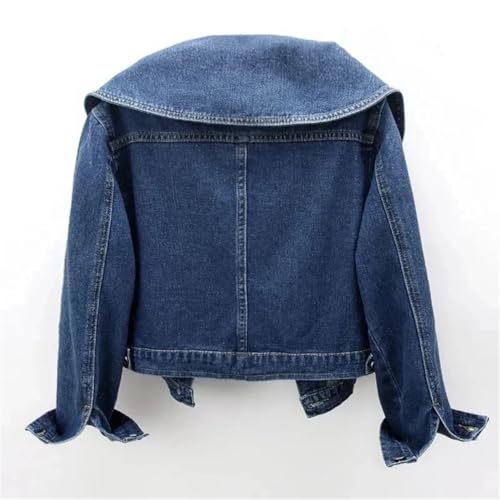 Women Denim Jackets For Sailor Collar Long Sleeve Coats Winter Single Breasted Jean Jacket Blue S3
