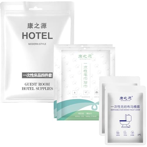 Ensemble de Voyage Jetable de 10, y Compris les Draps en Microfibre, Housse de Couette et Taie D'oreiller, Serviettes en Coton pour la Salle de Bain et de...