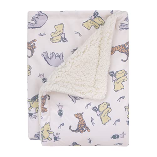 Image of Disney Classic Pooh Naturally Friends Ivory and Taupe Piglet, Eeyore, and Tigger Super Soft Sherpa Baby Blanket
