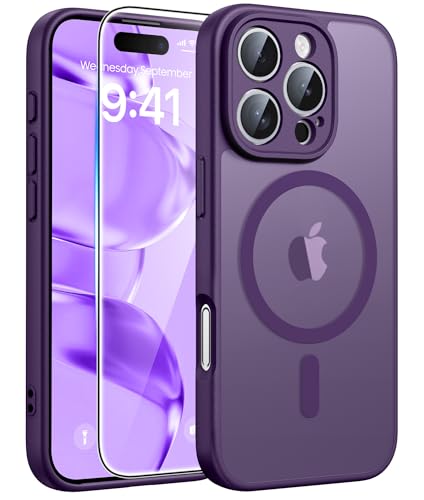 Image of FNTCASE for iPhone 16 Pro Case: [Compatible with Magsafe] Translucent Matte Cases with [Full Camera Protection] [Screen Protector] Military Grade Shockproof Protective Phone Cover - Purple