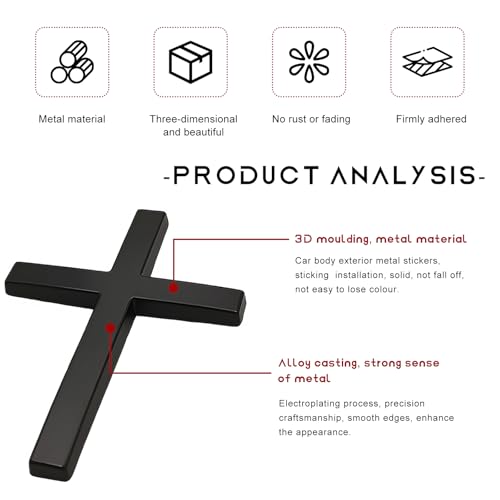 Image of 2 PCS Metal Christian Cross Emblem Stickers, 2.5 inchx1.8 inch Alloy 3D Car Cross Sticker Badge, Self-Adhesive Emblem Decal Decoration for Auto Trunk Tailgate Fenders, Car Exterior Decal (Black)