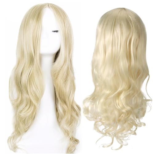 Parrucca Lunga Ondulata Bionda per Donne – 27 Pollici/70cm Capelli Sintetici Resistente al Calore 230°C, Radice Naturale con Sfogo Termico per Feste, Cosplay