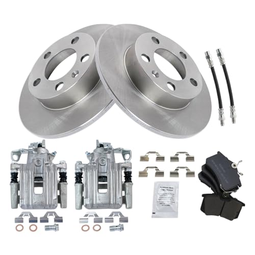 Image of TRQ Rear Brake Pad and Rotor Set Semi Metallic Calipers Compatible with 1999 Volkswagen Jetta