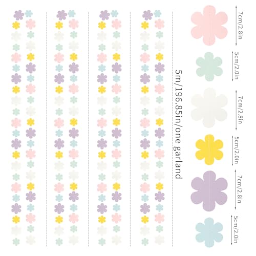 Image of Pastel-Rainbow Colorful Party-Decorations Streamers-Garland - 52ft Flower Hanging Paper Banner, Birthday Baby Bridal Shower Classroom Carnival Decor Hugfond