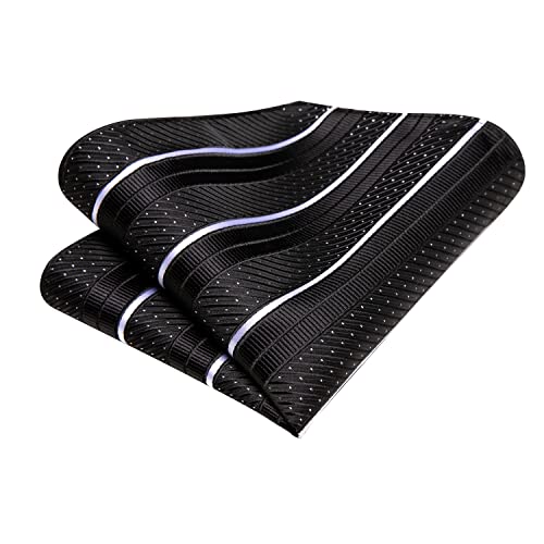 Image of Hi-Tie Men Silk Ties Set with Flower Lapel Pin Necktie Pocket Square Cufflinks for Tuxedo Wedding Business