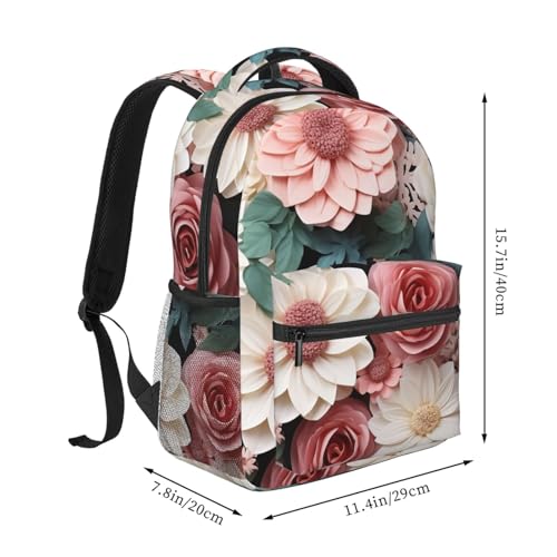 Casual Backpack for Women Men Flowers with Green Leaves Lightweight Daypack Large Capacity Nurse Bag2