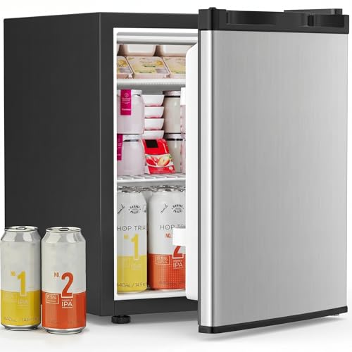 Antarctic Star Mini Fridge with Freezer, Rated 1.6 cu.ft, Small Upright Refrigerator with Removable Shelves, 7 Adjustable Thermostat, Low Noise for Bedroom/Apartment/Office,Silver