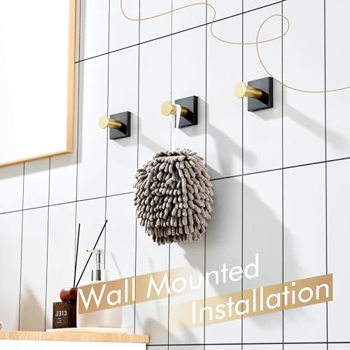 Image of KOKOSIRI Robe Hooks Bath Towel Hooks for Wall Closet Kitchen Hanging Towels Bathroom Hardware Black with Gold Stainless Steel 3 Pack, B1016GDK-P3