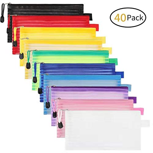JARLINK 40 Pack 10 Colors Zipper Mesh Pouch, Pencil Pouch Pen Bag Multipurpose