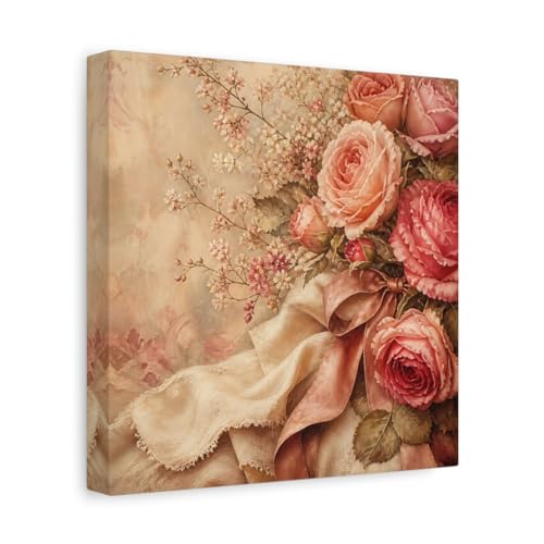 Toile canvas roses roses vintage 25x25 cm pour deco de chambre au-dessus du lit