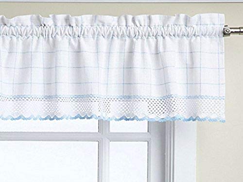 Image of Sweet Home Collection Adirondack Cotton Kitchen Window Curtains Pair, Valance, White /Blue