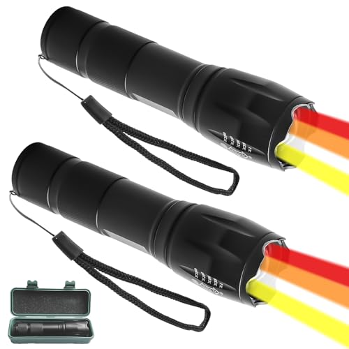GAOUTO Linterna LED 4 en 1, 2 unidades, linterna multicolor con rojo, amarillo, naranja, luz blanca, recargable USB, foco impermeable, linterna para camping, aventuras al aire libre
